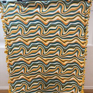 Orange, Yellow, Teal & White Geo Swirls Fleece Throw #18 (51.5in W X 66in L)
